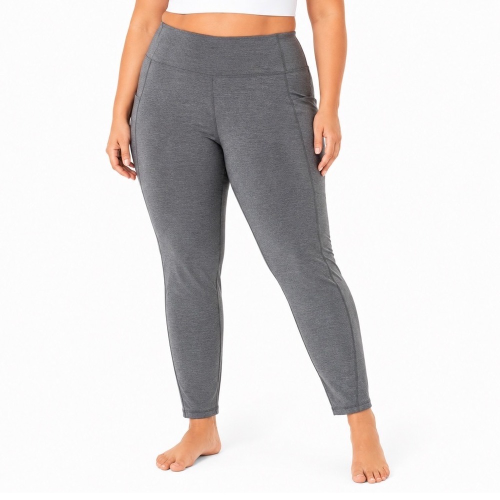Marika Womens High Waisted Heathered Gray Pocket Leggings XXL Athleisure